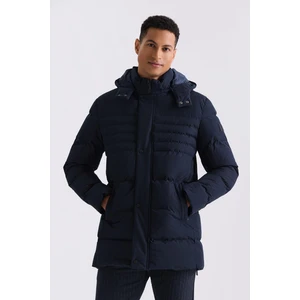 Lacivert Regular Fit Hakim Yaka Gizli Fermuarlı Şişme Mont