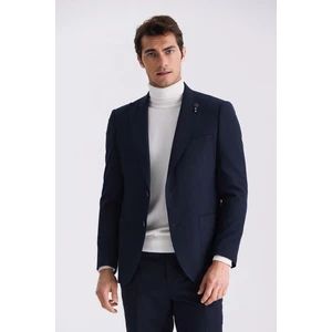Lacivert Slim Fit Sivri Yaka Desenli Spor Ceket