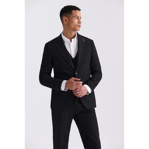 Siyah Slim Fit Sivri Yaka Desenli Spor Ceket