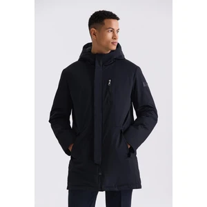 Siyah Comfort Fit Kapüşonlu Gizli Fermuarlı Kışlık Mont