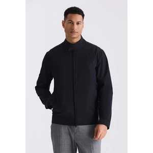 Siyah Comfort Fit Dik Yaka Önü Fermuarlı Mevsimlik Mont