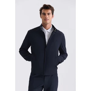 Lacivert Comfort Fit Dik Yaka Önü Fermuarlı Mevsimlik Mont