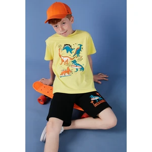 Pamuklu Baskılı Bisiklet Yaka Kısa Kollu Şortlu Takım Erkek Çocuk Takım 6212021