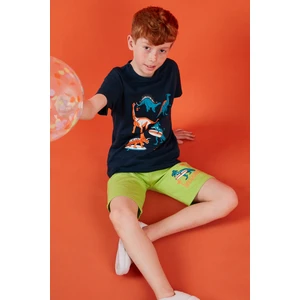 Pamuklu Baskılı Bisiklet Yaka Kısa Kollu Şortlu Takım Erkek Çocuk Takım 6212021