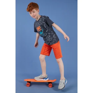 Pamuklu Baskılı Bisiklet Yaka Kısa Kollu Şortlu Takım Erkek Çocuk Takım 6212020