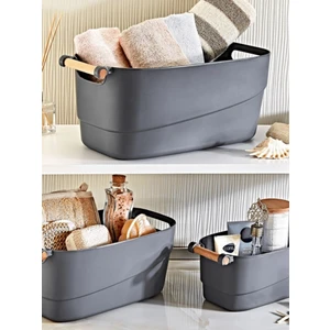 Open Home 3'lü Set Ahşap Kulplu Banyo,mutfak,çekmece Içi Düzenleyici Retro Sepet Antrasit