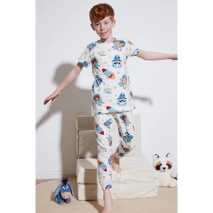 Desenli % 100 Pamuk Bisiklet Yaka Pijama Takımı Erkek Çocuk Pijama Takımı 6651003