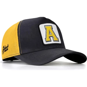 V1 Trucker A Harf - 4 Kod Logolu Unisex Koyu Antrasit-Sarı Şapka (Cap)