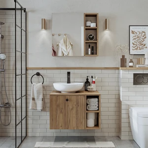 Lavabolu Mdf 65 cm Lotus Çekmeceli Banyo Dolabı + Aynalı Üst Dolabı