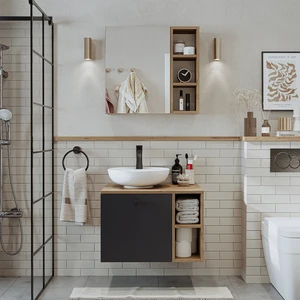 Lavabolu Mdf 65 cm Lotus Çekmeceli Banyo Dolabı + Aynalı Üst Dolabı