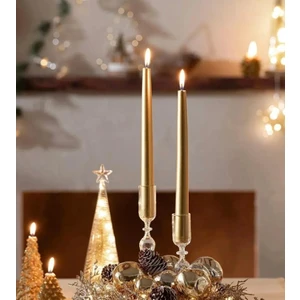 Ahlat Store Mum Dore Altin Sari 2 Adet Silindir Konik Uzun Ince Konik 2'li Gül Candle