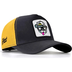 V1 Trucker Ayı - 6 Kod Logolu Unisex Koyu Antrasit-Sarı Şapka (Cap)