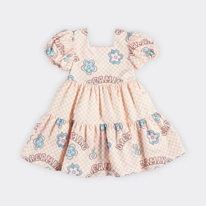 Kız Çocuk Dama ve Çiçek Desenli Elbise