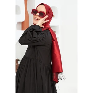 Kırmızı Siyah Düz Çift Taraflı İpek Şal Modeli
