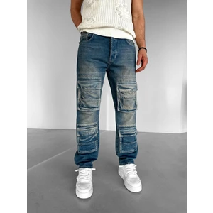 Abluka Online Erkek %100 Pamuk Baggy Kargo Cepli Yıkamalı Premium Jean Mavi