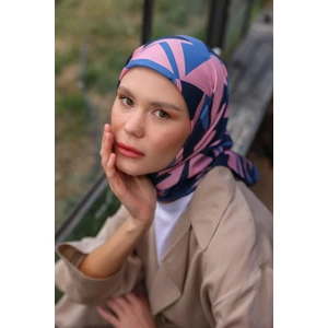 Canvas Desen Soft Eşarp Pembe Mavi 1164-03