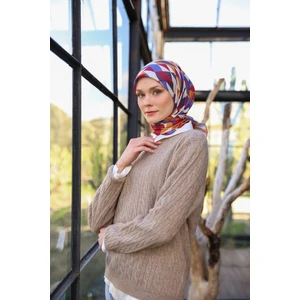 Triano Desen Soft Eşarp Antrasit Kızıl 1171-15