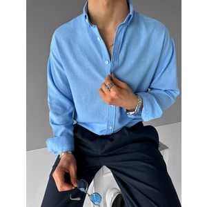 Abluka Online Erkek Yazlık Oversize Basic Rahat Gömlek Açık Mavi