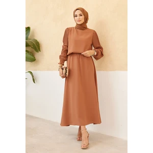 Kolları Piliseli Etek Tunik Takım - Camel