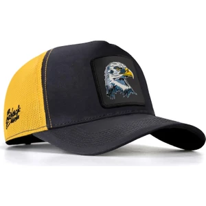 V1 Trucker Kartal - 5sb Kod Logolu Unisex Koyu Antrasit-Sarı Şapka (Cap)