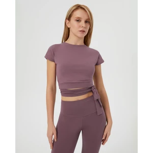 Ayma Active Lila Sırt Dekolteli Drape Detaylı Crop Kısa Kollu Bluz