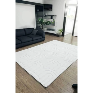 Decomia Home Arya Iskandinav Premium Puffy Kendinden Desenli Beyaz Peluş Halı Salon Halısı Mutfak Halısı Yolluk