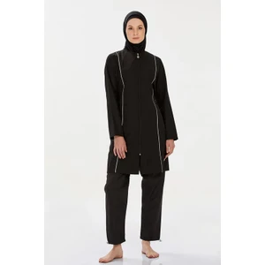 Su Itici Paraşüt Kumaş Önden Fermuarlı Büyük Beden Seçenekli Kadın Tesettür Mayo 9075