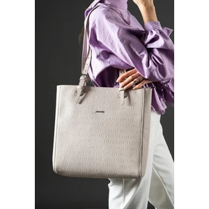 Just Polo Taş Rengi Kadın Gofraj Baskılı Büyük Boy Omuz ÇANTASI-J4067