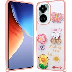 Tecno Camon 19 Pro ile Uyumlu Kılıf Parlayan Sıvılı Simli Kabartma Figürlü Kapak