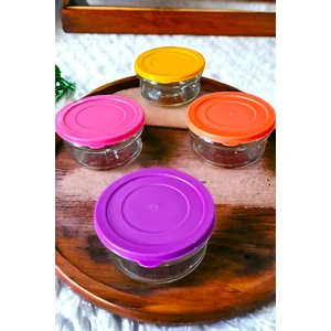4 Lü Kahvaltılık Reçellik Çerezlik Renkli Kapaklı Cam Kase Saklama Kabı 400 cc