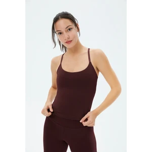 Ayma Active Kadın Bordo Kahverengi  Sütyenli Yoga Atlet - GOTS Organik Pamuk, İç Sütyenli, Ayarlanabilir Askılı, Yüzücü Sırtlı, Çıkarılabilir Pedli Spor Atlet