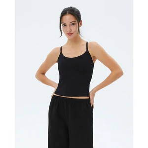 Ayma Active Kadın Siyah Sütyenli Yoga Atlet - GOTS Organik Pamuk, İç Sütyenli, Ayarlanabilir Askılı, Yüzücü Sırtlı, Çıkarılabilir Pedli Spor Atlet