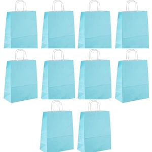 Büküm Saplı Kraft Kağıt Çanta Karton Hediyelik Poşet Torba - Açık Mavi -18X24 Cm. - 10 Adetlik Paket
