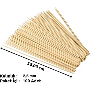 Bambu Kurabiye Çubuğu, Çöp Şiş, 100 Adet - 15 cm