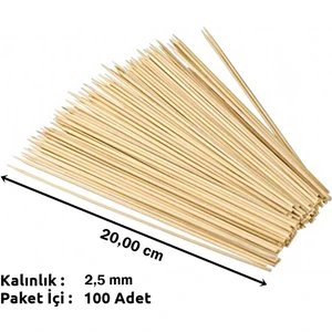 Bambu Kurabiye Çubuğu, Çöp Şiş, 100 Adet - 20 cm