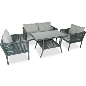 Shangai Deluxe Rattan Bahçe ve Balkon Oturma Takımı – Alüminyum İskeletli, Su ve Leke İtici Taş Gri Kumaşlı, Dayanıklı Şık Tasarım