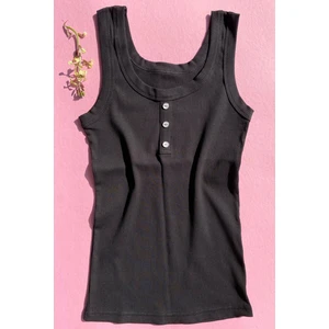 Kare Yaka Fitilli Düğme Detaylı Kaşkorse Kalın Askı Lillesol Siyah Renk Kadın Atlet-Tshirt 64V63