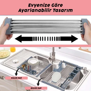 - Bulaşık Kurutma Aparatı, Açılır Kapanır Katlanır Bulaşıklık, Lavabo Üstü Çok Amaçlı Kurutmalık