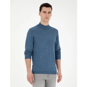 Pierre Cardin Erkek Mavi Slim Fit Yarım Balıkçı Yaka Yün Karışımlı Basic Triko Kazak 50270055-VR036