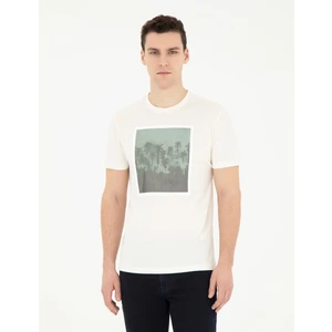 Pierre Cardin Erkek Ekru Slim Fit %100 Pamuk Bisiklet Yaka Tişört 50284307-VR019
