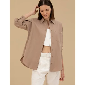 Pierre Cardin Kadın Camel Oversize Uzun Kollu Gömlek 50262540-VR015