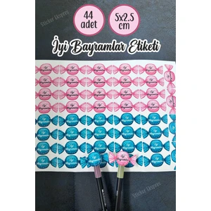 Sticker Ekspres Şeker Şeklinde Iyi Bayramlar Etiketi 5x2.5 cm 44 Adet Suya Dayanıklı Sticker