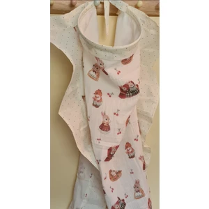 Beyaz Çift Kat Müslin Tavşan Desenli, Balenli Bebek Emzirme Önlüğü, Örtüsü 2