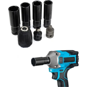 Somun Sökme Sıkma Torklu Makine Için 4'lü Lokma Seti Mandren ve Bits Adaptör 1/2 Bijon