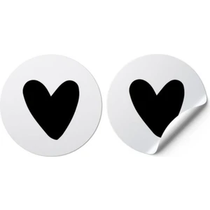 Hediyene Bak Sticker Siyah Kalp Kuşe 100 Adet Yuvarlak Kesim