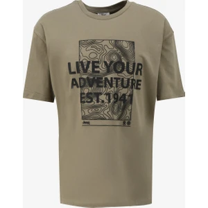 Haki Erkek Bisiklet Yaka Loose Fit Baskılı T-Shirt C4SM-TST4533
