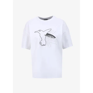 Kırık Beyaz Kadın Bisiklet Yaka Loose Fit T-Shirt F4SL-TST0330