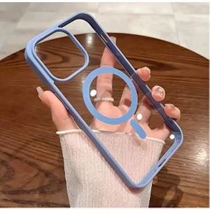 iPhone 13 Pro Max Kılıf Sararmaz Renkli Magsafe Destekli Silikon Kapak Kılıf Açık Mavi