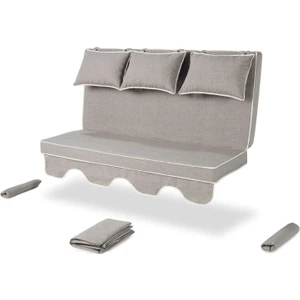 Salıncak Minder Kılıf Takımı 3 Kişilik (Süngersiz) - Salvia - Kırçıllı Gri