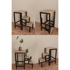 Yüceer Home Katlanabillir Puf Bench Metal Ahşap Basamaklı Tabure Merdiven Çiçeklik Çok Amaçlı Tabure